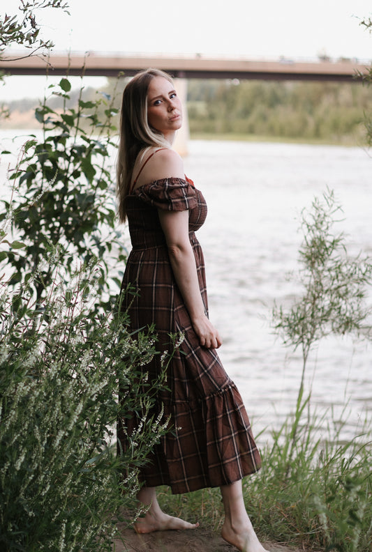 Kassidy Plaid Ruffle Hem Midi Dress