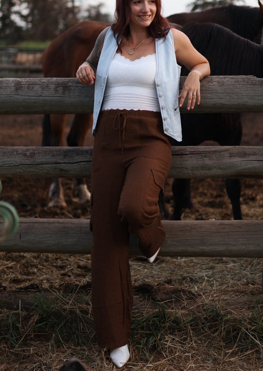 Marley Wide Leg Cargo Pants- Brown