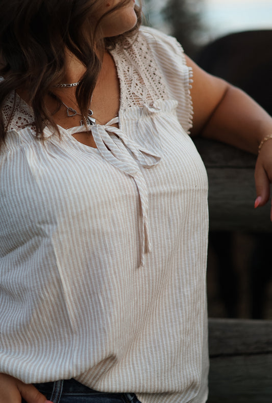 Evie Front Tie Lace Yoke Top