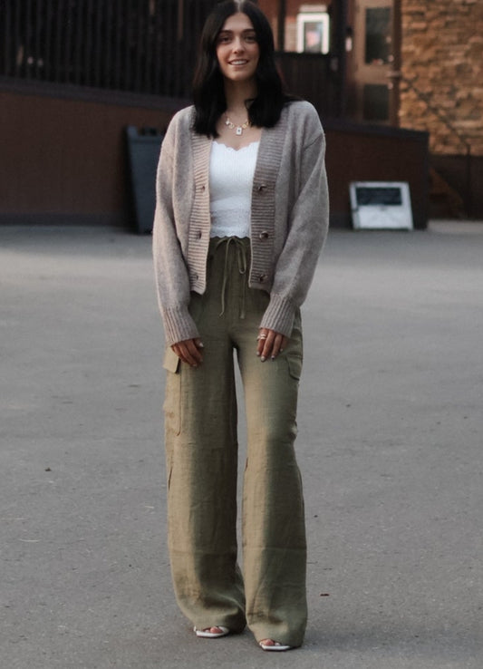 Marley Wide Leg Cargo Pants- Olive