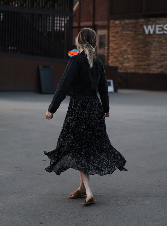 Jesenia Polka Dot Maxi Skirt- Black