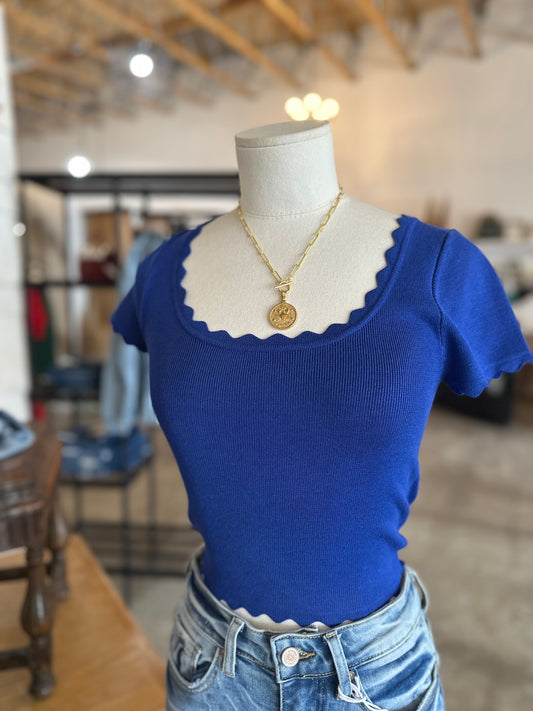 Aisling Scalloped Top - Blue