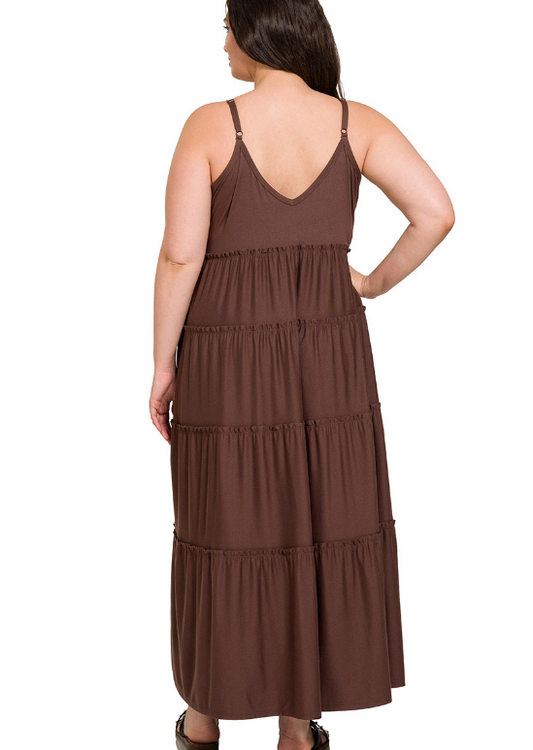 +Jaylynn V Neck Tiered Maxi Dress - Mahogany