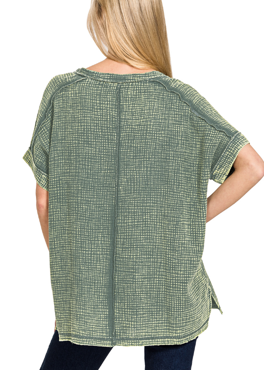 +Tannis Acid Wash Double Gauze V Neck