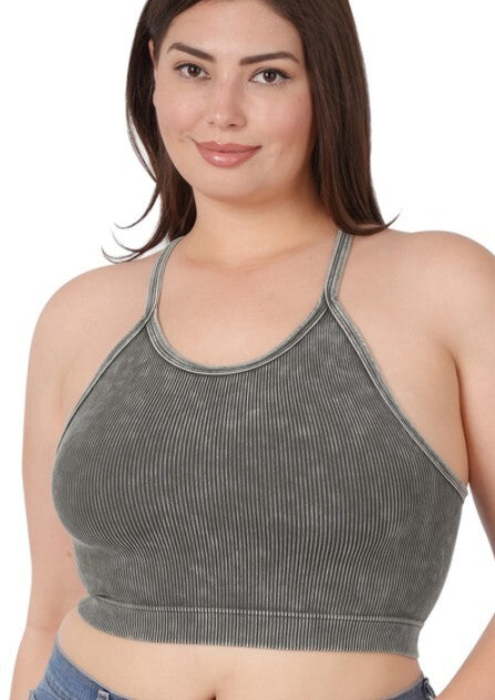 Teena Ribbed Cropped Cami- Ash Grey