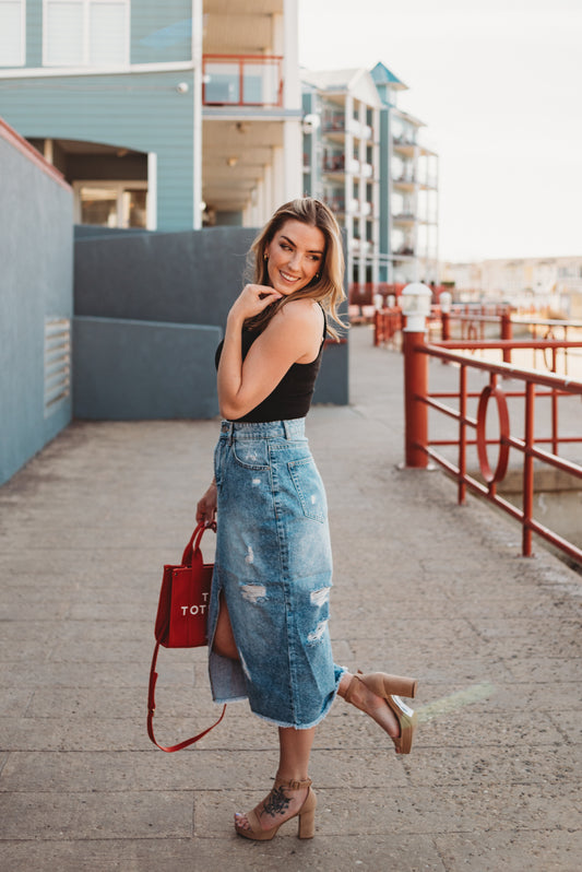 Adelaide Distressed Denim Skirt - Medium Wash