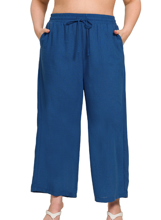 + Cori Woven Crepe Cropped Pants - LT Navy