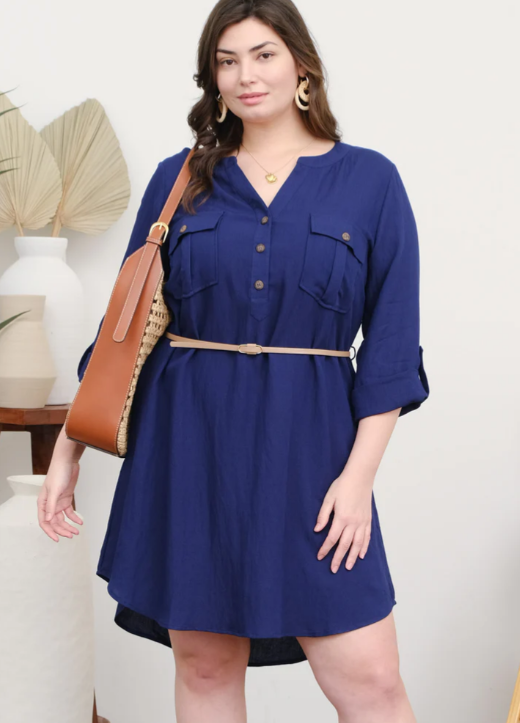 + Breanne 3/4 Sleeve Belted Mini Dress
