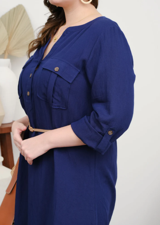 + Breanne 3/4 Sleeve Belted Mini Dress