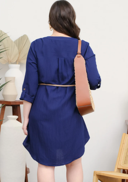 + Breanne 3/4 Sleeve Belted Mini Dress