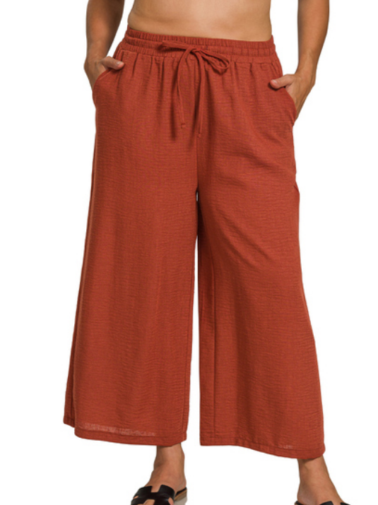 + Cori Woven Crepe Cropped Pants - Rust