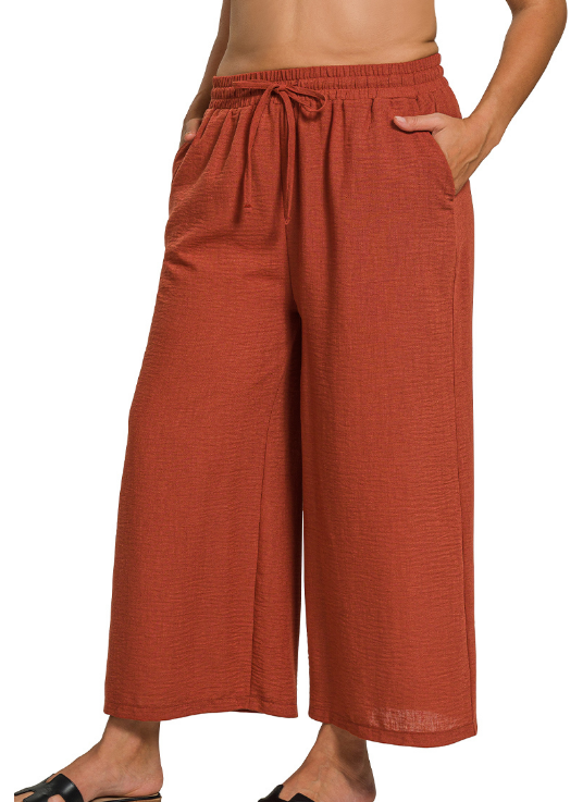 + Cori Woven Crepe Cropped Pants - Rust