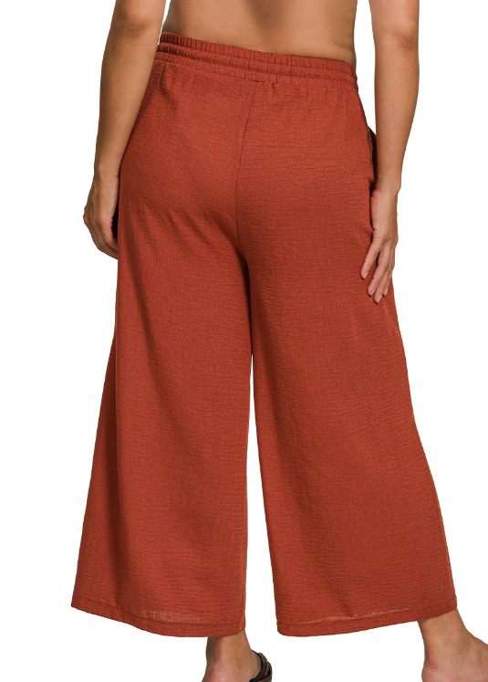 + Cori Woven Crepe Cropped Pants - Rust