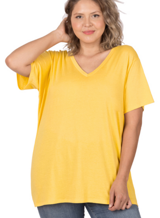 Agatha V Neck Basic Tee - Yellow