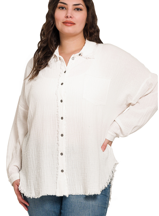 + Albany Washed Button Up - White