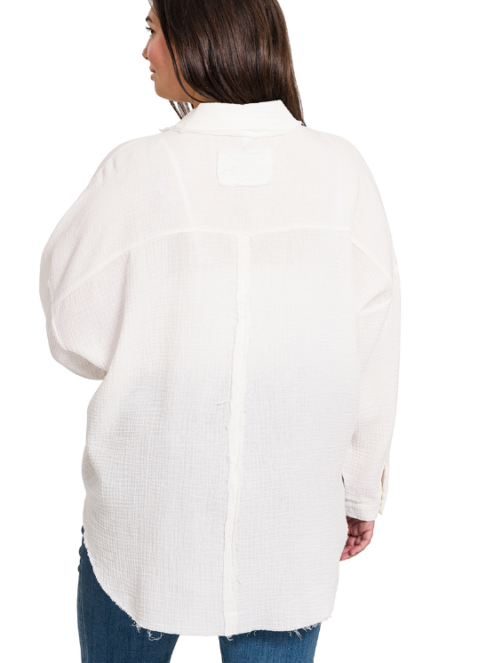 + Albany Washed Button Up - White